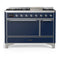 ILVE Majestic III 48-inch Dual Fuel Range with 5 Natural Gas Burner, Griddle and Solid Door Electric Oven in Midnight Blue with Chrome Trim (UM48FQNR3MBC)