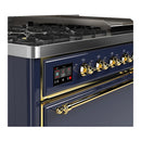ILVE Majestic III 48-inch Dual Fuel Range with 5 Natural Gas Burner, Griddle and Solid Door Electric Oven in Blue Grey with Brass Trim (UM48FQNR3MBG)