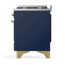 ILVE Majestic III 48-inch Dual Fuel Range with 5 Natural Gas Burner, Griddle and Solid Door Electric Oven in Blue Grey with Brass Trim (UM48FQNR3MBG)