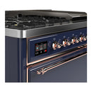 ILVE Majestic III 48-inch Dual Fuel Range with 5 Natural Gas Burner, Griddle and Solid Door Electric Oven in Midnight Blue with Copper Trim (UM48FQNR3MBP)