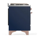 ILVE Majestic III 48-inch Dual Fuel Range with 5 Natural Gas Burner, Griddle and Solid Door Electric Oven in Midnight Blue with Copper Trim (UM48FQNR3MBP)