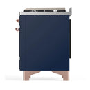 ILVE Majestic III 48-inch Dual Fuel Range with 5 Liquid Propane Burner, Griddle and Solid Door Electric Oven in Midnight Blue with Copper Trim (UM48FQNR3MBPLP)