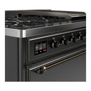 ILVE Majestic III 48-inch Dual Fuel Range with 5 Natural Gas Burner, Griddle and Solid Door Electric Oven in Graphite Matte with Burnished Trim (UM48FQNR3MGB)