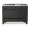 ILVE Majestic III 48-inch Dual Fuel Range with 5 Liquid Propane Burner, Griddle and Solid Door Electric Oven in Graphite Matte with Burnished Trim (UM48FQNR3MGBLP)