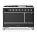 ILVE Majestic III 48-inch Dual Fuel Range with 5 Natural Gas Burner, Griddle and Solid Door Electric Oven in Graphite Matte with Chrome Trim (UM48FQNR3MGC)