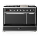 ILVE Majestic III 48-inch Dual Fuel Range with 5 Natural Gas Burner, Griddle and Solid Door Electric Oven in Graphite Matte with Chrome Trim (UM48FQNR3MGC)
