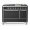 ILVE Majestic III 48-inch Dual Fuel Range with 5 Natural Gas Burner, Griddle and Solid Door Electric Oven in Graphite Matte with Chrome Trim (UM48FQNR3MGC)