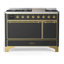 ILVE Majestic III 48-inch Dual Fuel Range with 5 Natural Gas Burner, Griddle and Solid Door Electric Oven in Graphite Matte with Brass Trim (UM48FQNR3MGG)