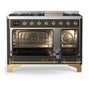 ILVE Majestic III 48-inch Dual Fuel Range with 5 Natural Gas Burner, Griddle and Solid Door Electric Oven in Graphite Matte with Brass Trim (UM48FQNR3MGG)