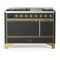 ILVE Majestic III 48-inch Dual Fuel Range with 5 Natural Gas Burner, Griddle and Solid Door Electric Oven in Graphite Matte with Brass Trim (UM48FQNR3MGG)