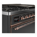 ILVE Majestic III 48-inch Dual Fuel Range with 5 Liquid Propane Burner, Griddle and Solid Door Electric Oven in Graphite Matte with Copper Trim (UM48FQNR3MGPLP)
