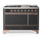 ILVE Majestic III 48-inch Dual Fuel Range with 5 Liquid Propane Burner, Griddle and Solid Door Electric Oven in Graphite Matte with Copper Trim (UM48FQNR3MGPLP)