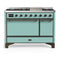 ILVE Majestic III 48-inch Dual Fuel Range with 5 Natural Gas Burner, Griddle and Solid Door Electric Oven in Mediterranean Mint with Burnished Trim (UM48FQNR3MMB)