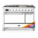 ILVE Majestic III 48-inch Dual Fuel Range with 5 Natural Gas Burner, Griddle and Solid Door Electric Oven in RAL with Chrome Trim (UM48FQNR3RAC)