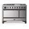 ILVE Majestic III 48-inch Dual Fuel Range with 5 Liquid Propane Burner, Griddle and Solid Door Electric Oven in Stainless Steel with Burnished Trim (UM48FQNR3SSBLP)