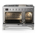 ILVE Majestic III 48-inch Dual Fuel Range with 5 Natural Gas Burner, Griddle and Solid Door Electric Oven in Stainless Steel with Chrome Trim (UM48FQNR3SSC)