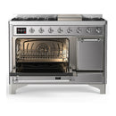 ILVE Majestic III 48-inch Dual Fuel Range with 5 Liquid Propane Burner, Griddle and Solid Door Electric Oven in Stainless Steel with Chrome Trim (UM48FQNR3SSCLP)