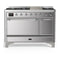 ILVE Majestic III 48-inch Dual Fuel Range with 5 Natural Gas Burner, Griddle and Solid Door Electric Oven in Stainless Steel with Chrome Trim (UM48FQNR3SSC)