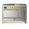 ILVE Majestic III 48-inch Dual Fuel Range with 5 Natural Gas Burner, Griddle and Solid Door Electric Oven in Stainless Steel with Brass Trim (UM48FQNR3SSG)