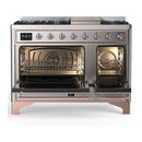 ILVE Majestic III 48-inch Dual Fuel Range with 5 Liquid Propane Burner, Griddle and Solid Door Electric Oven in Stainless Steel with Copper Trim (UM48FQNR3SSPLP)