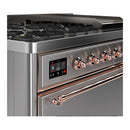 ILVE Majestic III 48-inch Dual Fuel Range with 5 Liquid Propane Burner, Griddle and Solid Door Electric Oven in Stainless Steel with Copper Trim (UM48FQNR3SSPLP)