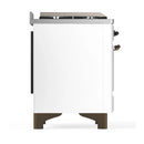 ILVE Majestic III 48-inch Dual Fuel Range with 5 Natural Gas Burner, Griddle and Solid Door Electric Oven in White with Burnished Trim (UM48FQNR3WHB)