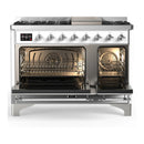 ILVE Majestic III 48-inch Dual Fuel Range with 5 Natural Gas Burner, Griddle and Solid Door Electric Oven in White with Chrome Trim (UM48FQNR3WHC)