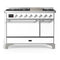 ILVE Majestic III 48-inch Dual Fuel Range with 5 Natural Gas Burner, Griddle and Solid Door Electric Oven in White with Chrome Trim (UM48FQNR3WHC)