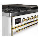 ILVE Majestic III 48-inch Dual Fuel Range with 5 Liquid Propane Burner, Griddle and Solid Door Electric Oven in White with Brass Trim (UM48FQNR3WHGLP)