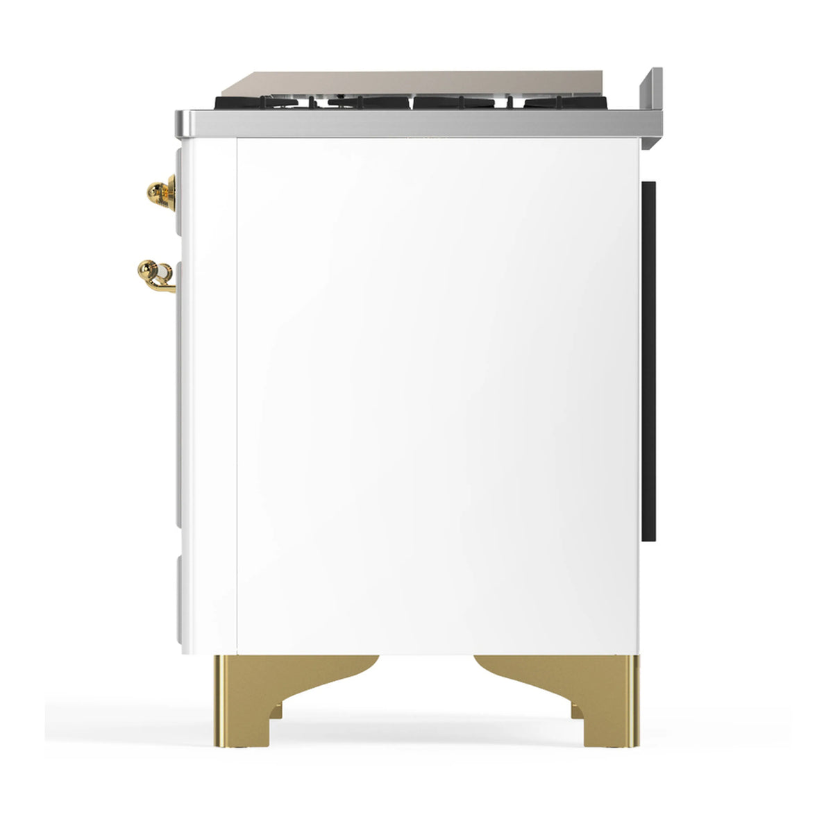 White range side view with brass base trim and recessed black side handle