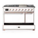 ILVE Majestic III 48-inch Dual Fuel Range with 5 Liquid Propane Burner, Griddle and Solid Door Electric Oven in White with Copper Trim (UM48FQNR3WHPLP)