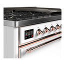 ILVE Majestic III 48-inch Dual Fuel Range with 5 Natural Gas Burner, Griddle and Solid Door Electric Oven in White with Copper Trim (UM48FQNR3WHP)