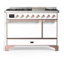 ILVE Majestic III 48-inch Dual Fuel Range with 5 Liquid Propane Burner, Griddle and Solid Door Electric Oven in White with Copper Trim (UM48FQNR3WHPLP)