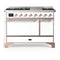 ILVE Majestic III 48-inch Dual Fuel Range with 5 Liquid Propane Burner, Griddle and Solid Door Electric Oven in White with Copper Trim (UM48FQNR3WHPLP)