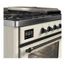 ILVE Majestic III 48-inch Dual Fuel Range with 5 Liquid Propane Burner, Griddle, French Top and Triple Glass Door Electric Oven in Antique White with Burnished Trim (UM48FSNR3AWBLP)
