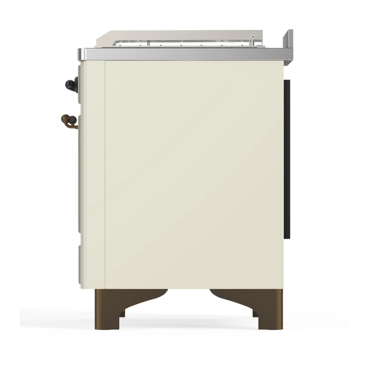 Other side view of an antique white dual fuel range with rear access panels