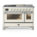 ILVE Majestic III 48-inch Dual Fuel Range with 5 Liquid Propane Burner, Griddle, French Top and Triple Glass Door Electric Oven in Antique White with Chrome Trim (UM48FSNR3AWCLP)