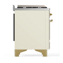 ILVE Majestic III 48-inch Dual Fuel Range with 5 Natural Gas Burner, Griddle, French Top and Triple Glass Door Electric Oven in Antique White with Brass Trim (UM48FSNR3AWG)