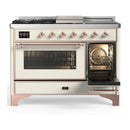 ILVE Majestic III 48-inch Dual Fuel Range with 5 Natural Gas Burner, Griddle, French Top and Triple Glass Door Electric Oven in Antique White with Copper Trim (UM48FSNR3AWP)