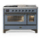 ILVE Majestic III 48-inch Dual Fuel Range with 5 Liquid Propane Burner, Griddle, French Top and Triple Glass Door Electric Oven in Blue Grey with Burnished Trim (UM48FSNR3BGBLP)