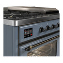 ILVE Majestic III 48-inch Dual Fuel Range with 5 Liquid Propane Burner, Griddle, French Top and Triple Glass Door Electric Oven in Blue Grey with Burnished Trim (UM48FSNR3BGBLP)