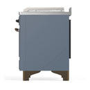 ILVE Majestic III 48-inch Dual Fuel Range with 5 Liquid Propane Burner, Griddle, French Top and Triple Glass Door Electric Oven in Blue Grey with Burnished Trim (UM48FSNR3BGBLP)