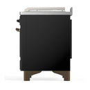 ILVE Majestic III 48-inch Dual Fuel Range with 5 Liquid Propane Burner, Griddle, French Top and Triple Glass Door Electric Oven in Glossy Black with Burnished Trim (UM48FSNR3BKBLP)