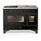 ILVE Majestic III 48-inch Dual Fuel Range with 5 Liquid Propane Burner, Griddle, French Top and Triple Glass Door Electric Oven in Glossy Black with Burnished Trim (UM48FSNR3BKBLP)