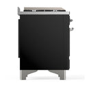 ILVE Majestic III 48-inch Dual Fuel Range with 5 Natural Gas Burner, Griddle, French Top and Triple Glass Door Electric Oven in Glossy Black with Chrome Trim (UM48FSNR3BKC)