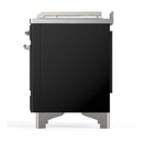 ILVE Majestic III 48-inch Dual Fuel Range with 5 Natural Gas Burner, Griddle, French Top and Triple Glass Door Electric Oven in Glossy Black with Chrome Trim (UM48FSNR3BKC)