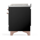 ILVE Majestic III 48-inch Dual Fuel Range with 5 Liquid Propane Burner, Griddle, French Top and Triple Glass Door Electric Oven in Glossy Black with Copper Trim (UM48FSNR3BKPLP)