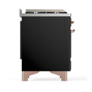 ILVE Majestic III 48-inch Dual Fuel Range with 5 Natural Gas Burner, Griddle, French Top and Triple Glass Door Electric Oven in Glossy Black with Copper Trim (UM48FSNR3BKP)