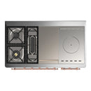 ILVE Majestic III 48-inch Dual Fuel Range with 5 Natural Gas Burner, Griddle, French Top and Triple Glass Door Electric Oven in Glossy Black with Copper Trim (UM48FSNR3BKP)