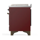 ILVE Majestic III 48-inch Dual Fuel Range with 5 Natural Gas Burner, Griddle, French Top and Triple Glass Door Electric Oven in Burgundy with Burnished Trim (UM48FSNR3BUB)